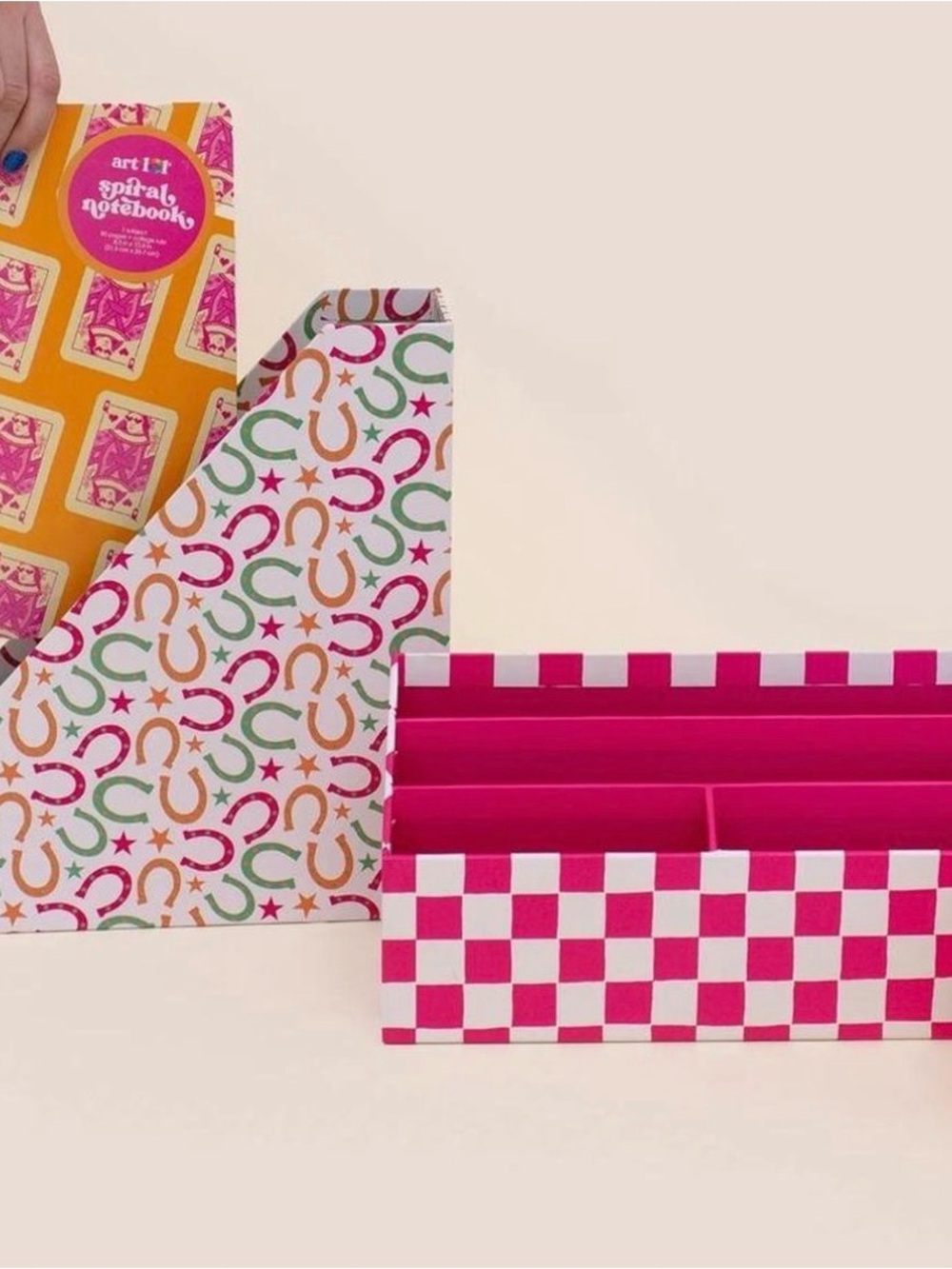 3 piece desk organizer Decorative Pink Checker Desk Organizer File Holder Set